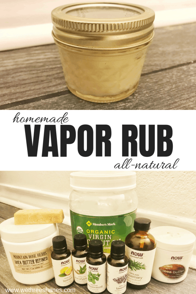 Make this easy, all natural homemade vapor rub to replace that store bought, full chemical brand. It helps relieve chest congestion, a stuffy nose, and coughing. | We Three Shanes