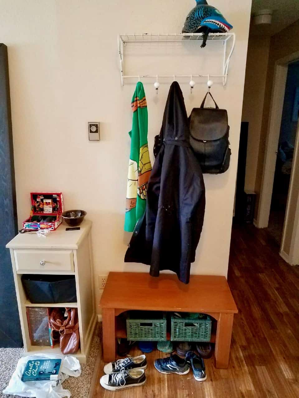 Colors, wreathes, benches, hooks, shoes...What's going on with the Shane sister's front doors and entryways? Are they Pinterest Perfect? You'll have to keep reading to find out! | We Three Shanes