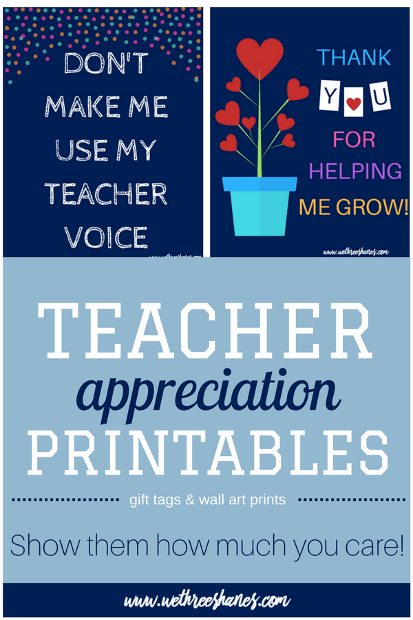 Teacher Appreciation week is coming up fast. We can't thank our teachers enough for everything they do but we can show them some love with these super cute and ridiculously simple FREE art prints. Not everyone has time or money to go all out for teachers. Now you're just a print away from a gift your teacher will love! | We Three Shanes