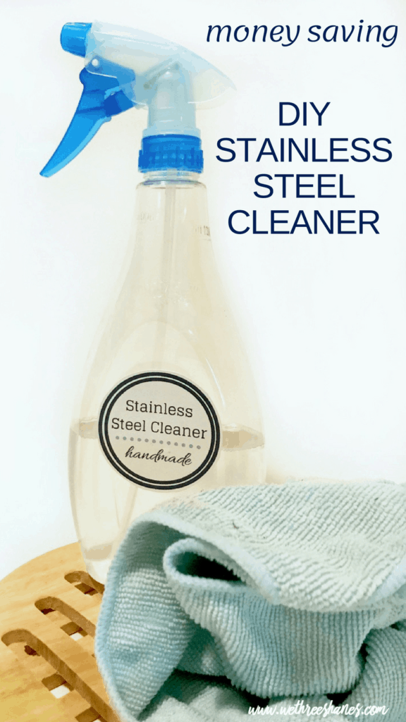 Ditch the chemicals and expense of store bought stainless steel cleaner & easily make your own. DIY Stainless Steel Cleaner cost pennies and works great! | We Three Shanes