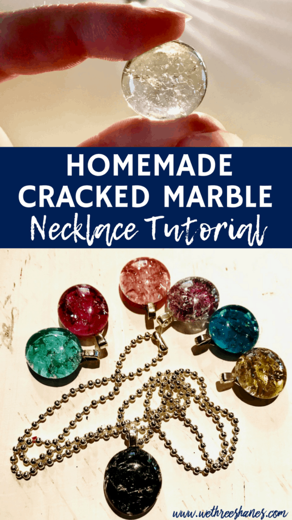 Mix a bit of science and craftiness to make your own unique Homemade Cracked Marble Necklace. They're cheap, easy and fun to make. | We Three Shanes