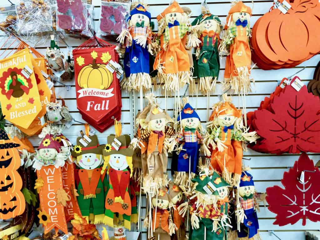 Fall wall decor and lots of cute scarecrows from the dollar store