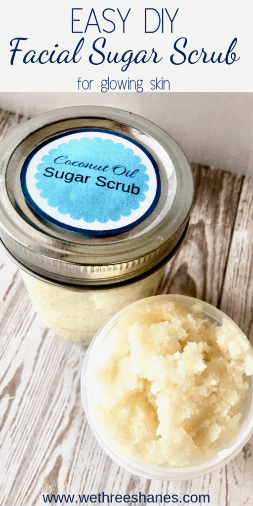 Don't waste your hard earned cash on expensive sugar scrubs when you can easily make them at home. This DIY Facial Sugar Scrub for Glowing Skin will give you amazing results for way less. | We Three Shanes