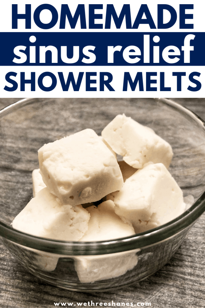 DIY Sinus Relief Shower Melts combines powerful essential oils with shower steam to give you soothing relief from congestion, helping you breathe easy. | We Three Shanes