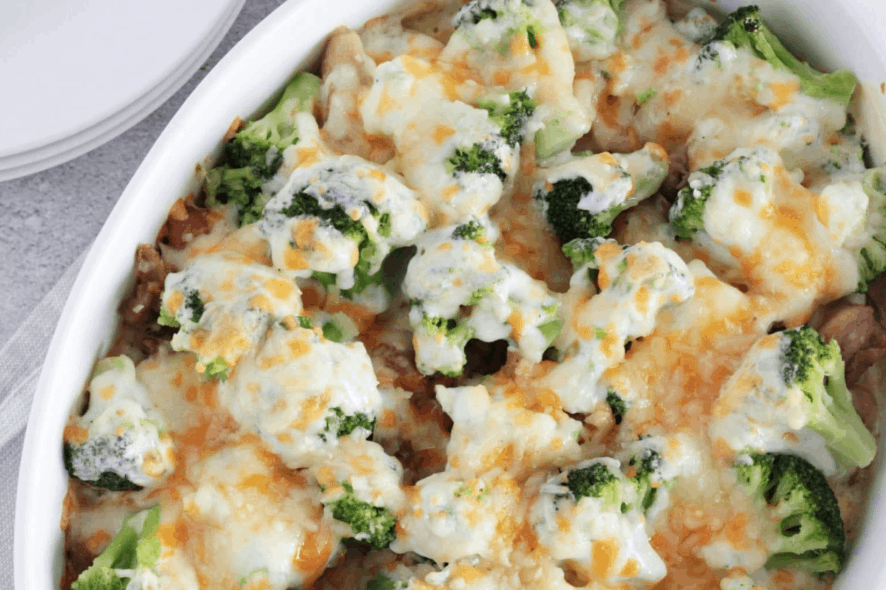 Chicken casserole with broccoli is a healthy dinner recipe that uses frozen vegetables to make it a quick dish. | We Three Shanes