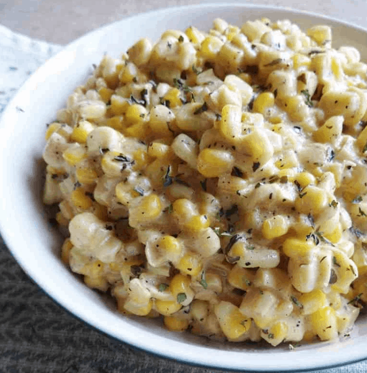 Cream Style Corn using frozen corn, cream and cheesy is an easy delicious side dish. | We Three Shanes