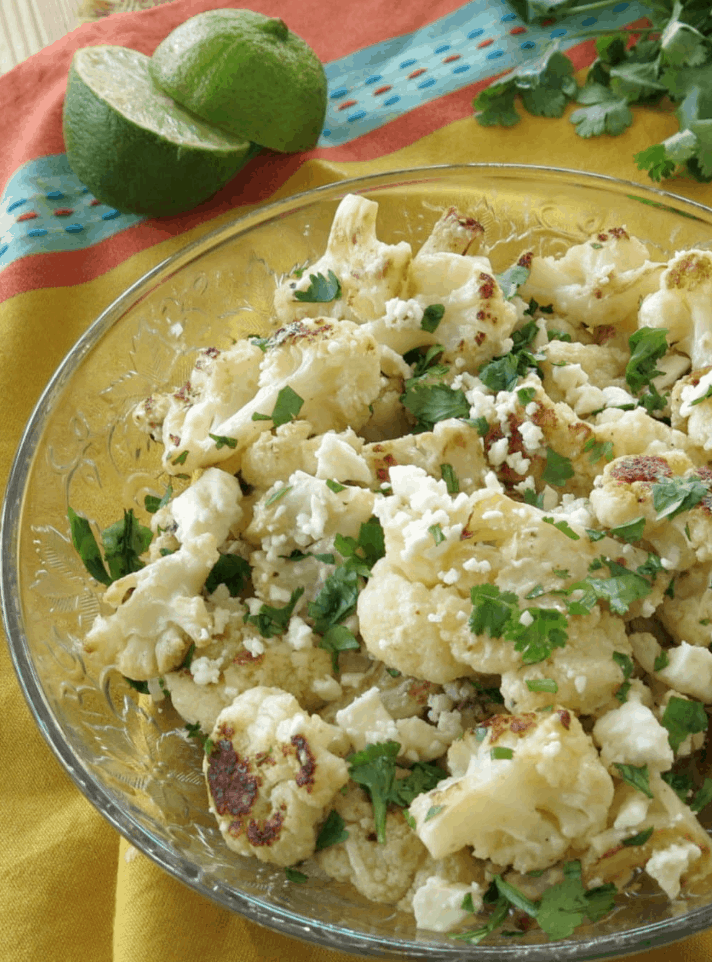 Mexican Street Style Cauliflower uses frozen cauliflower to make this low-carb alternative to elote in a cup.  | We Three Shanes