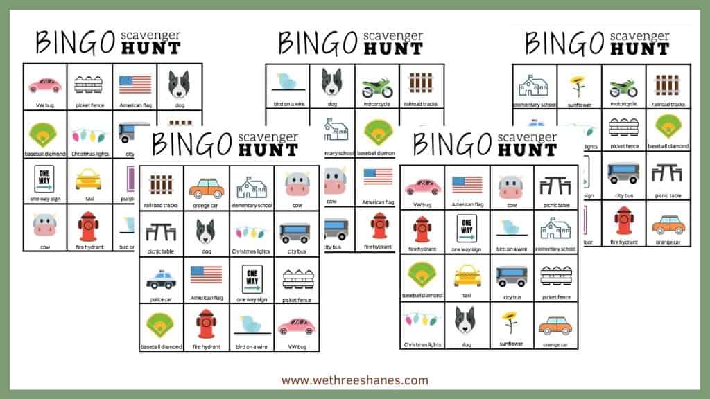 Bingo Car scavenger hunt for young kids free printables/instant download