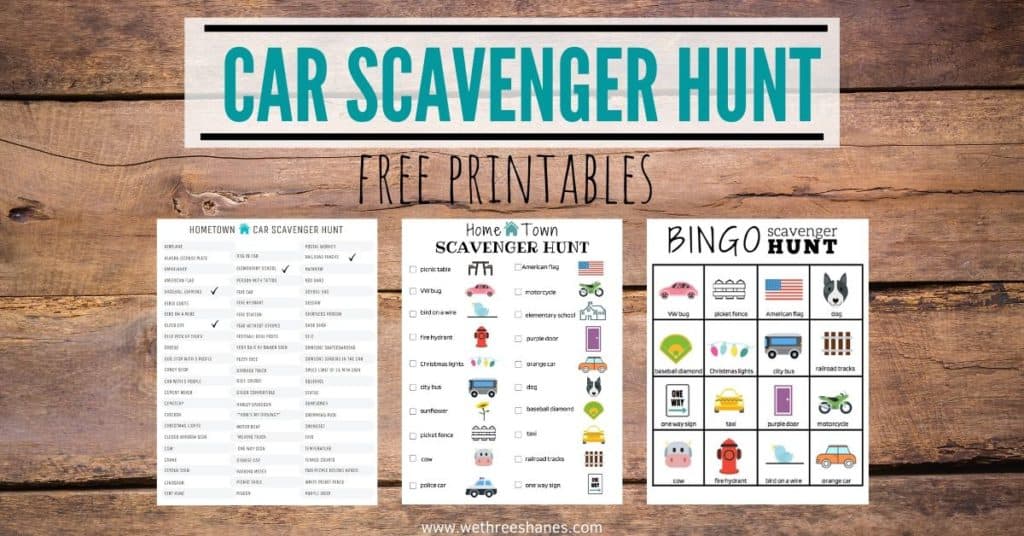 Free travel scavenger hunt printables for your next road trip. Bingo boards for young kids, picture and words for kids, and a hard version for teens and adults.