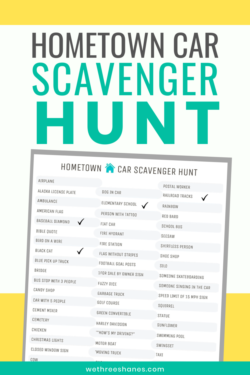 Have a fun car scavenger hunt competition with friends. Great for teens and adults. Free printable instant download. | We Three Shanes