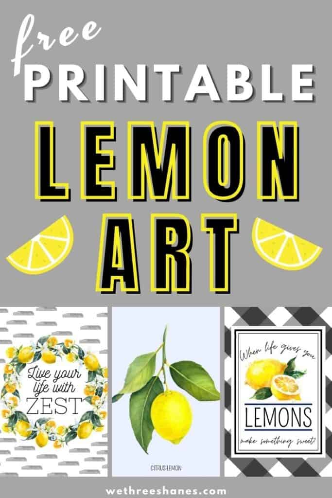 Free Lemon Art Prints for summer and spring decor. These free 🍋 lemon printables will add  a pop of color and a perfect summertime feel to your home. Available in two popular sizes. Grab yours today! | We Three Shanes