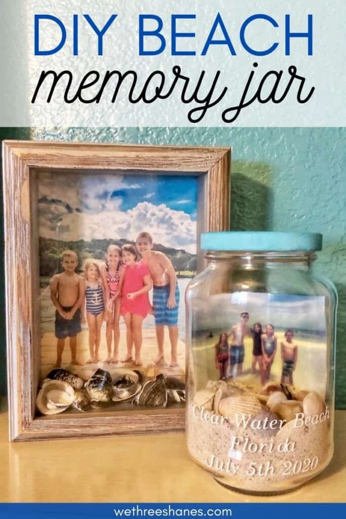 Make those summer memories last with a DIY Beach Memory Jar. It's the perfect, simple craft project to use up all those shells you've been collecting! | We Three Shanes