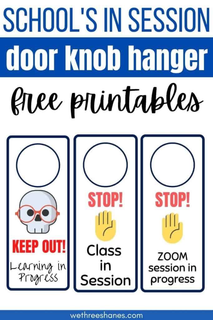 Use these adorable door hangers for your kid's bedroom door while remote learning is going on. Keep family members from walking in on virtual class sessions with these free printables. | We Three Shanes