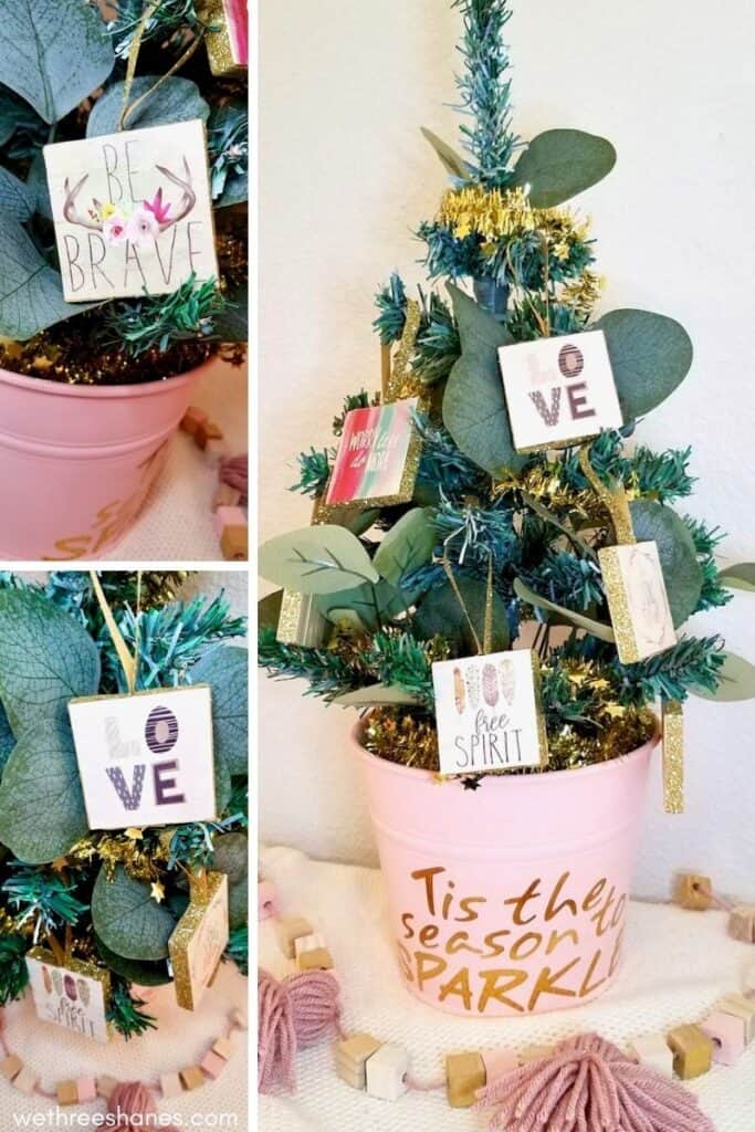 This Dollar Tree Christmas tree is made using dollar store supplies and will look adorable in any girl or tweens bedroom this Christmas! | We Three Shanes