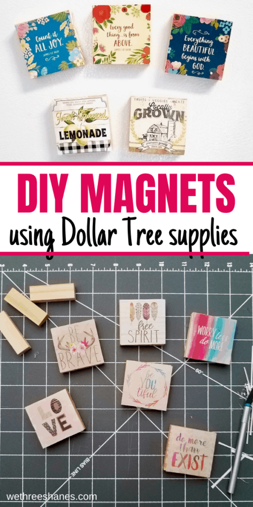 Make the cutest magnets using Dollar Tree jenga blocks and calendars. A quick and easy craft that makes a great DIY gift! | We Three Shanes