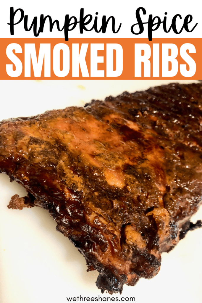 Pumpkin Spiced Ribs are the perfect dinner for a crisp, fall night. These savory ribs have a subtle pumpkin taste that blends perfectly with smoked apple wood flavors. | We Three Shanes