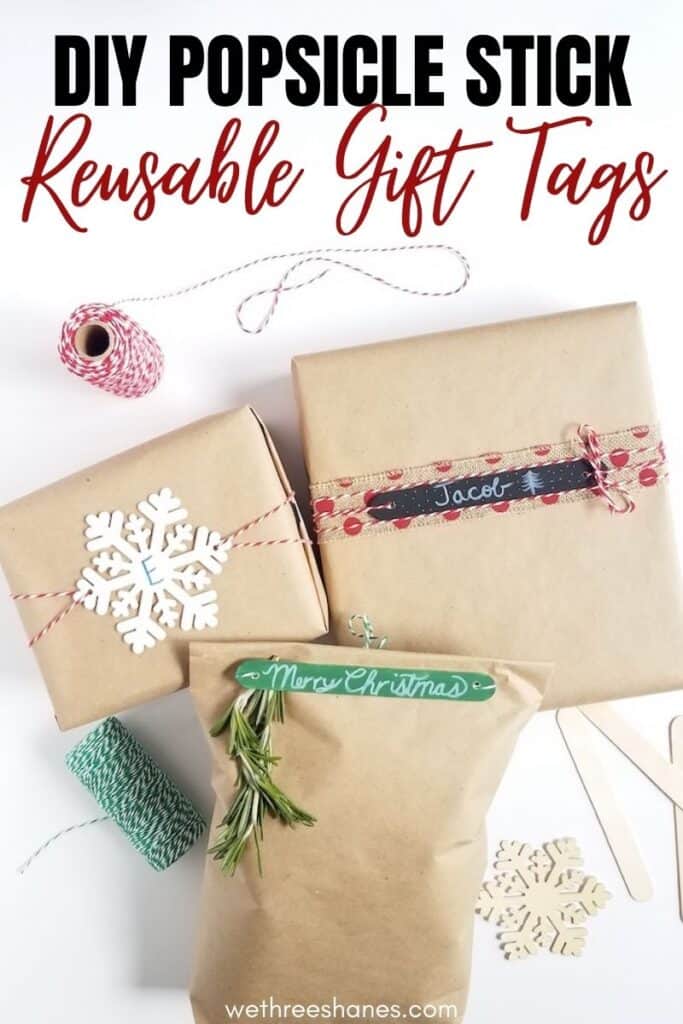 An easy to follow tutorial for making these simple yet elegant DIY craft stick gift tags that add a personal touch to gifts.   | We Three Shanes