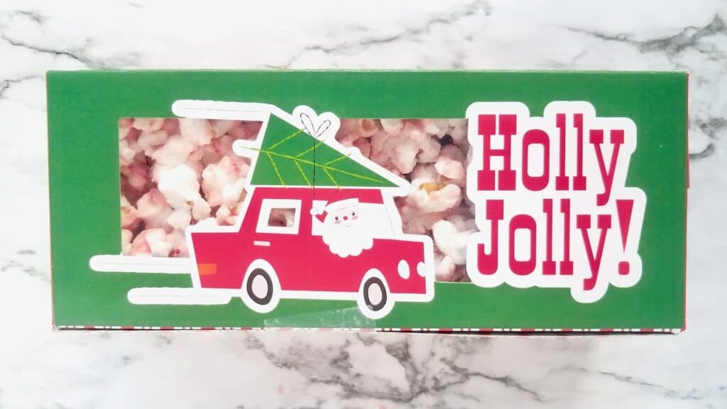 Holiday Treat Gift Box with popcorn inside 