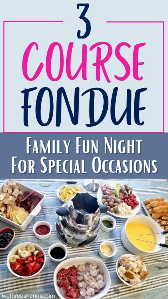 Celebrate a special occasion at home with a family fondue night. Find family friendly fondue recipes and tips for making your fondue dinner a fun dinner everyone will love! | We Three Shanes