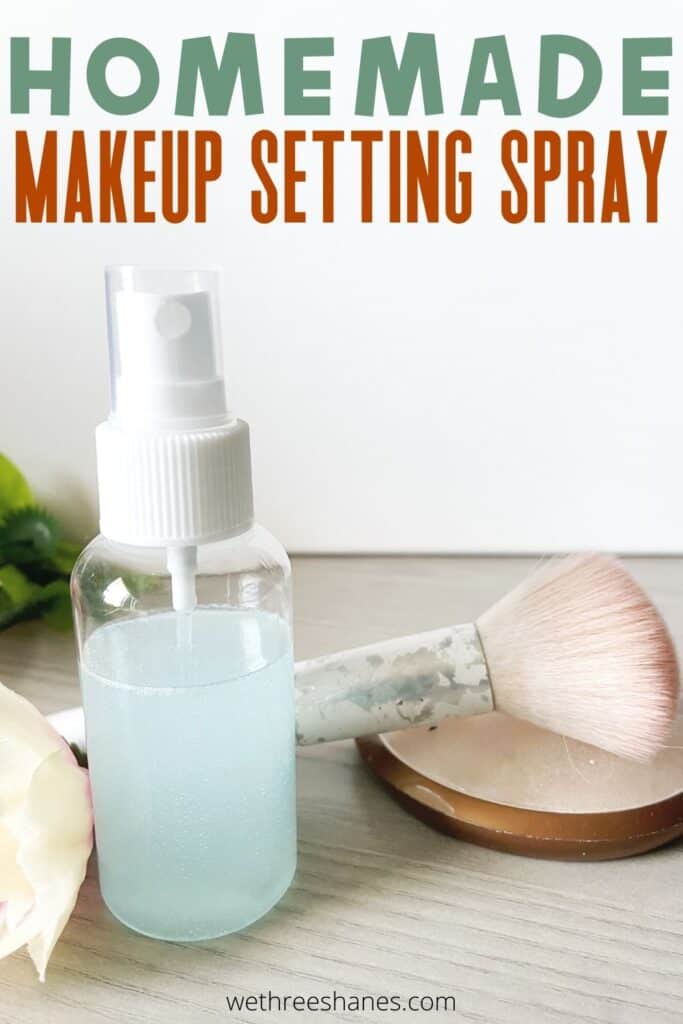 This DIY makeup setting spray uses natural ingredients to keep makeup in place all day. It's so easy to make and is much cheaper than store bought ones, you'll wonder why you didn't make it sooner. | We Three Shanes