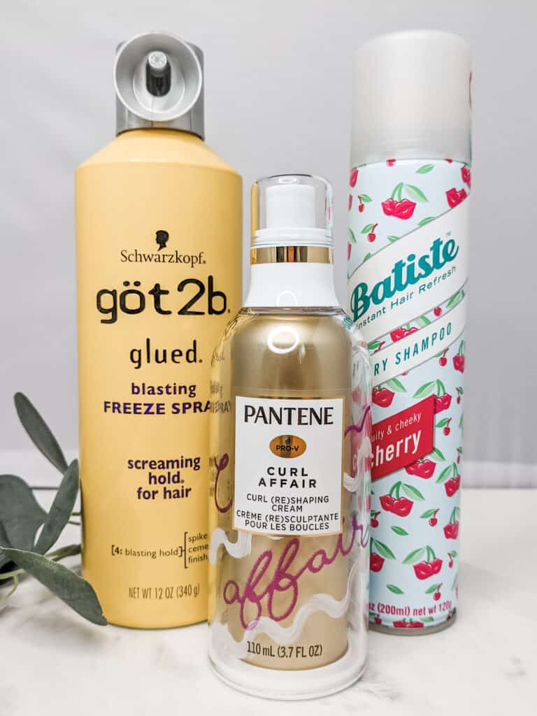 Got 2b glued hairspray, Pantene curl affair, and Batiste dry shampoo are my favorite, can't live without hair care products that won't break the bank.