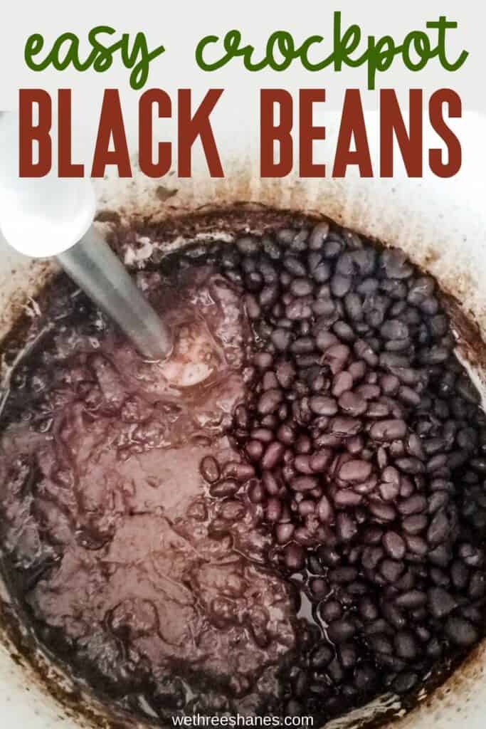 This crockpot black bean recipe could not be any easier. No chopping or measuring required to make these super flavorful beans. | We Three Shanes