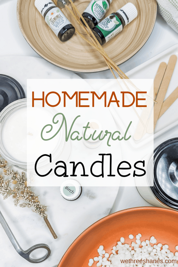 Guide to making your own natural candles at home.  Not only can it save you money, but save your lungs as well. | We Three Shanes