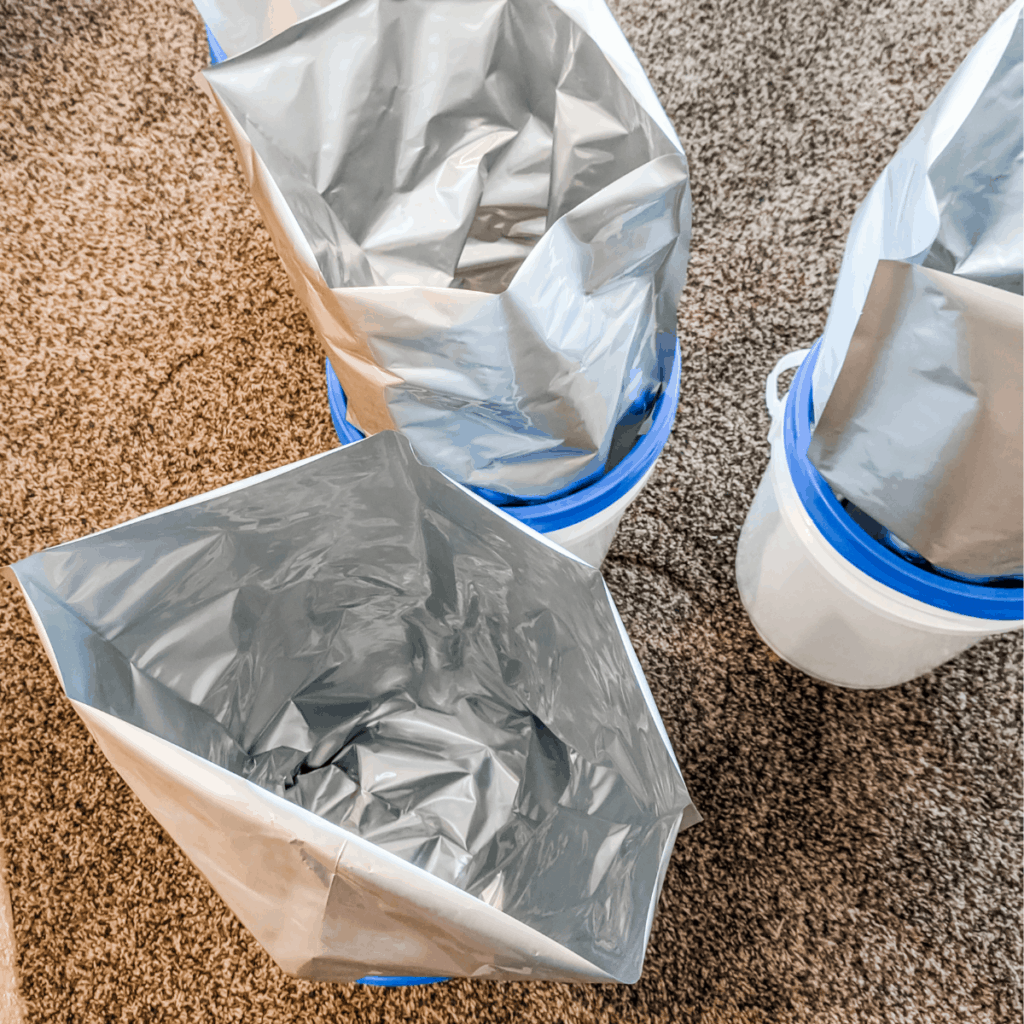 Mylar bags inside 5 gallon buckets