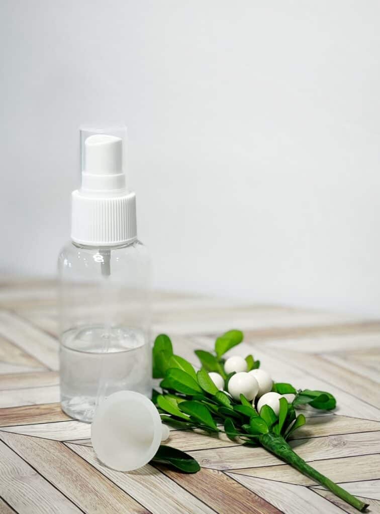 a picture of a plastic small spray bottle next to some leaves and a plastic funnel |WeThreeShanes