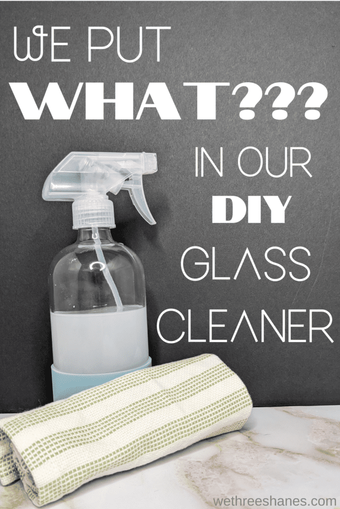 This homemade glass cleaner produces a streak-free finish for pennies. Swap out the chemical laden store bought stuff for this for a healthier home. | We Three Shane