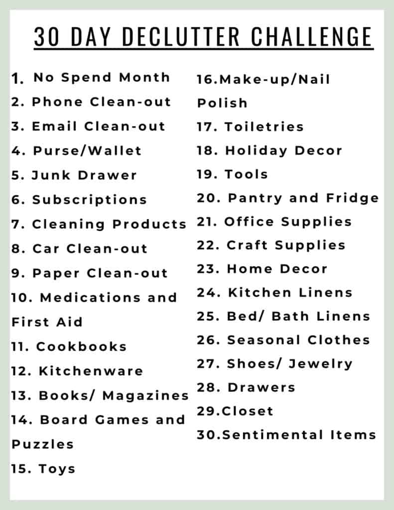 Free Download of the 30 Day Declutter Challenge 