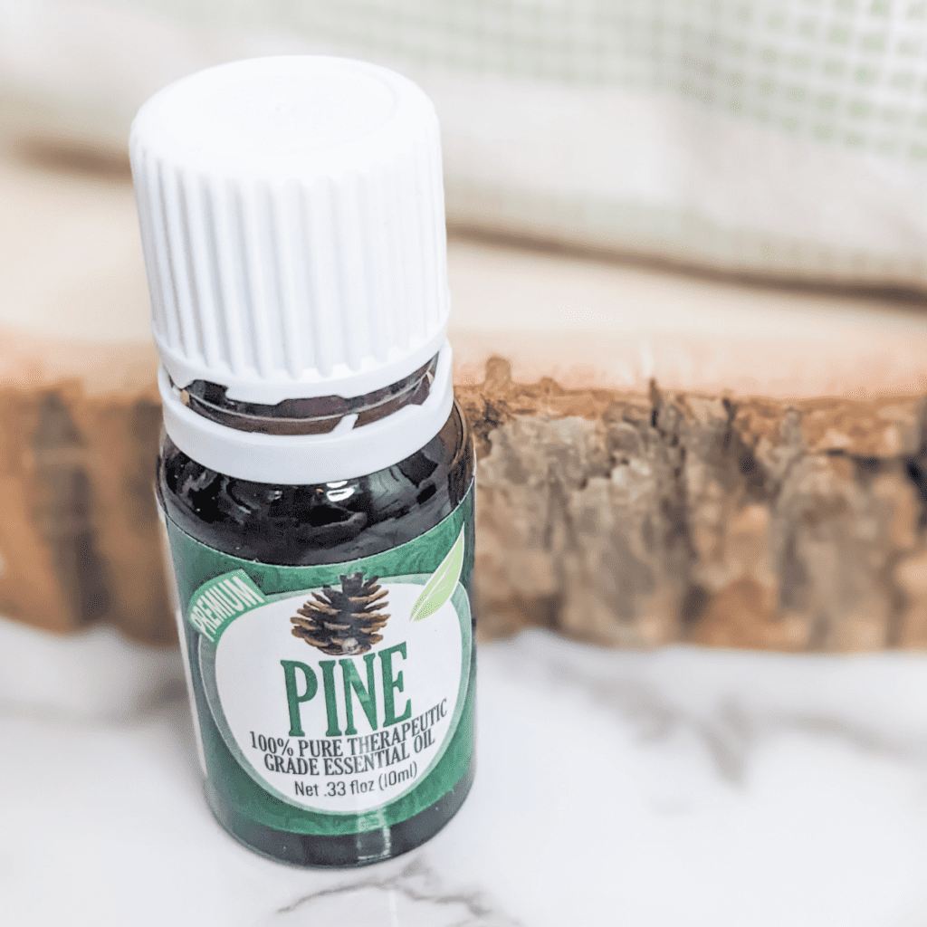 Bottle of Pine oil, a great mold and mildew fighting essential oil.