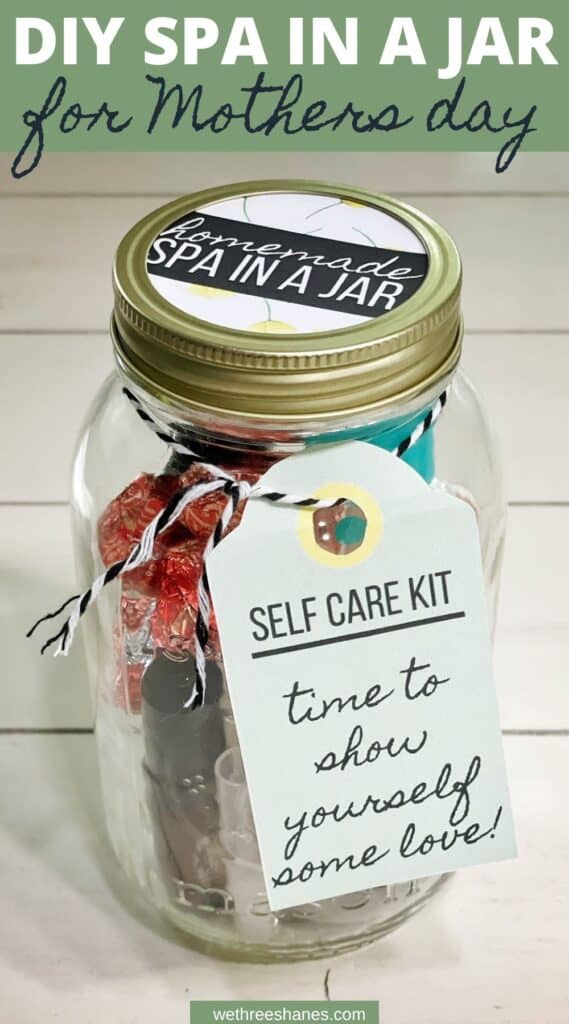 Create this cute spa in a jar for your mom this mother's day. What mom couldn't use some self-care time! | We Three Shanes