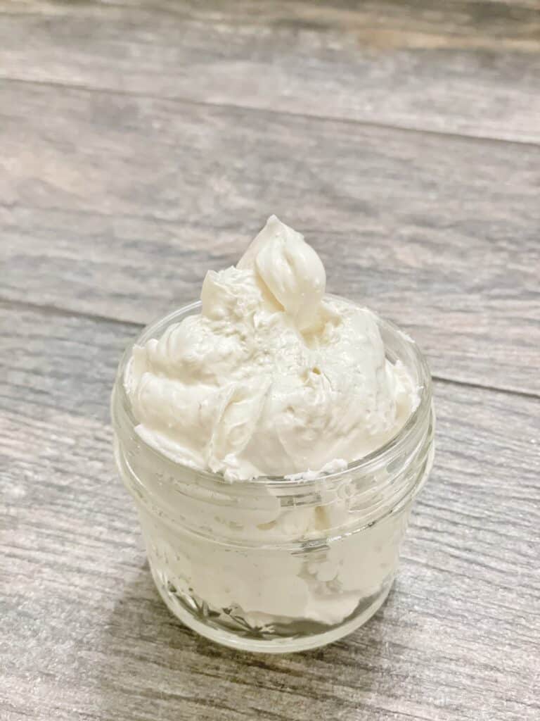 Picture of white Body Butter in a small mason jar