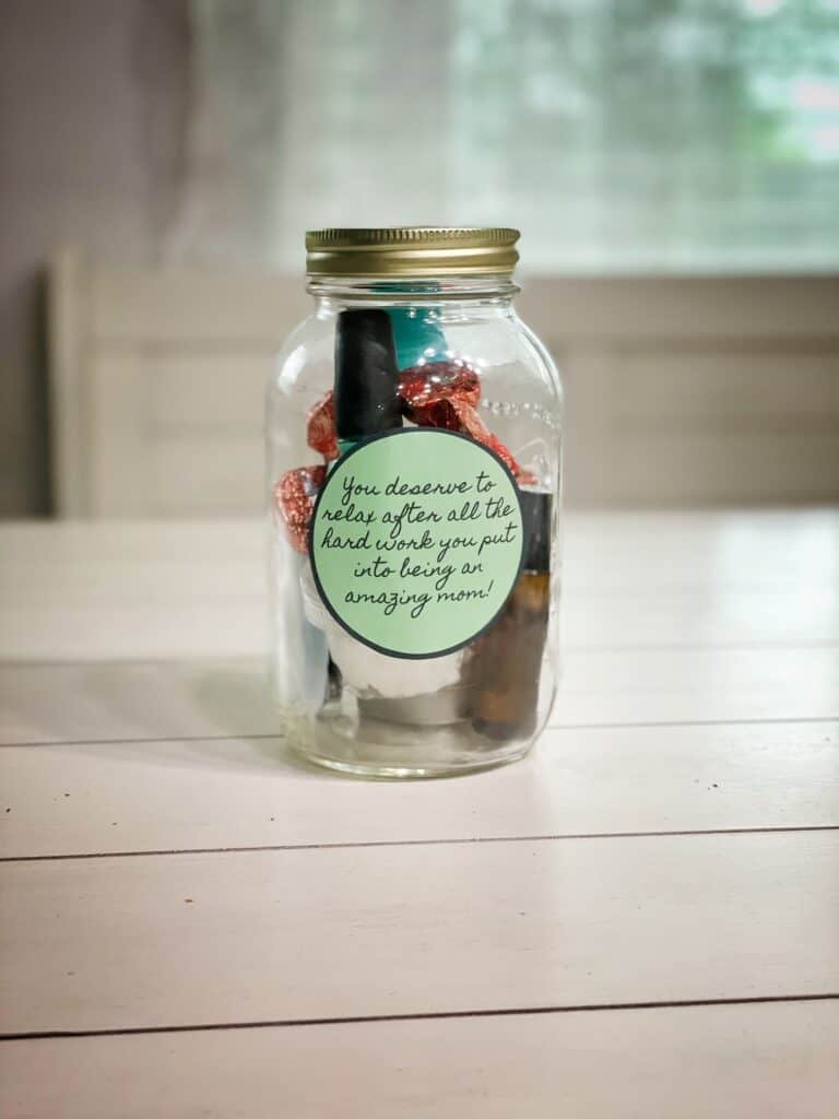 picture of a Jar with a label on it, filled with spa self care products