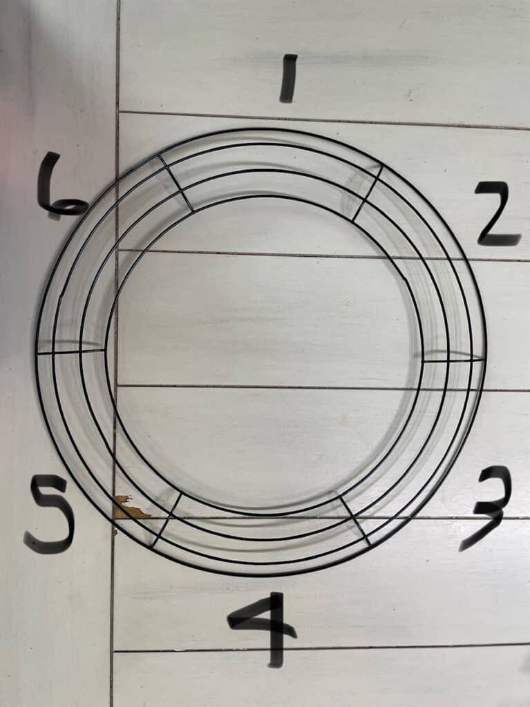 Wreath form with numbers one through six written to show the 6 different sections of the wreath