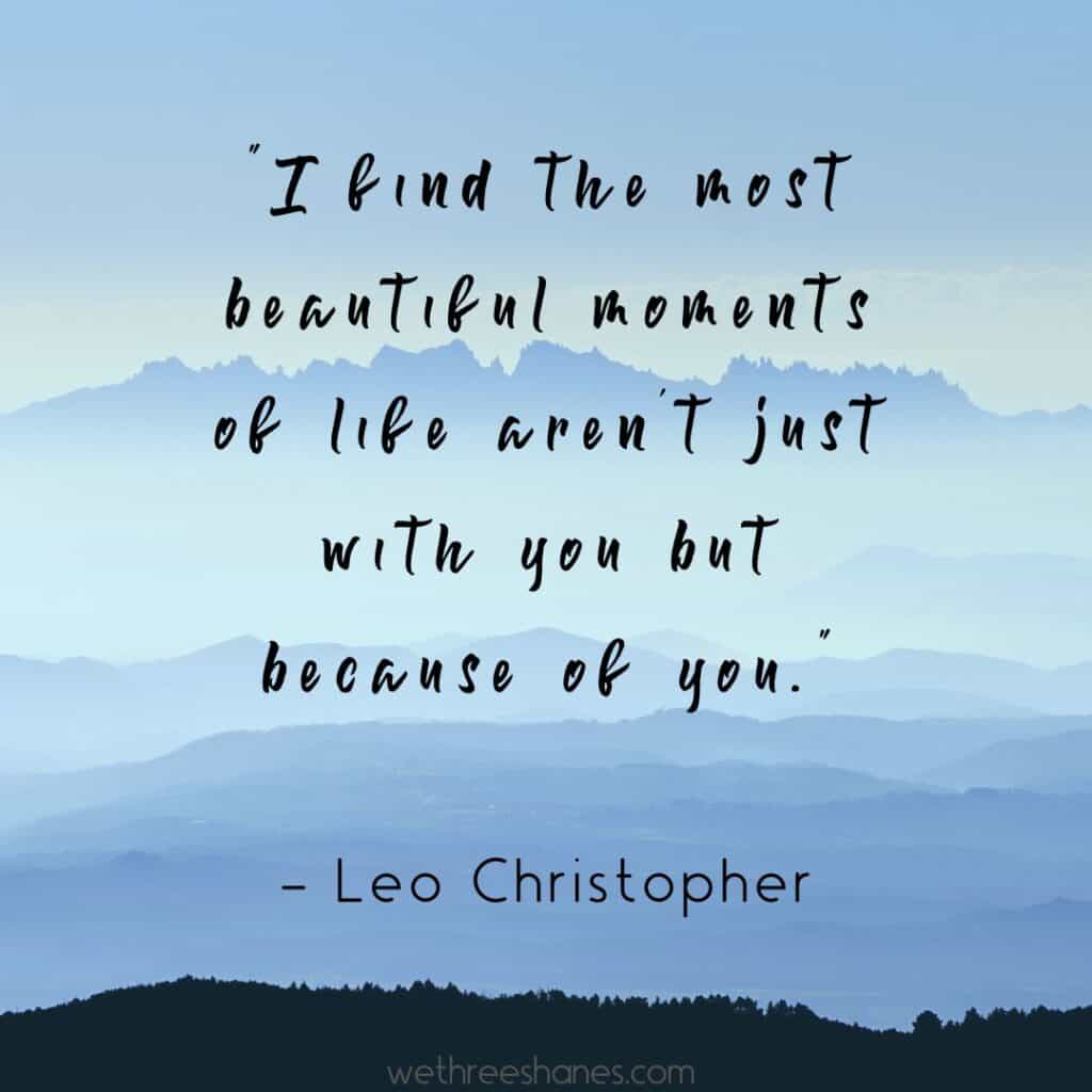 Blue mountain scape with a quote by Leo Christopher.