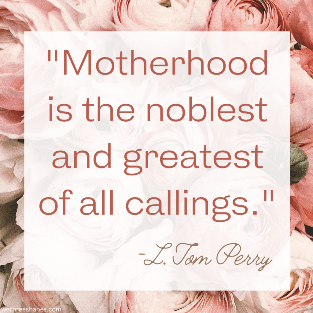 Quote on Motherhood over a background of pink roses.