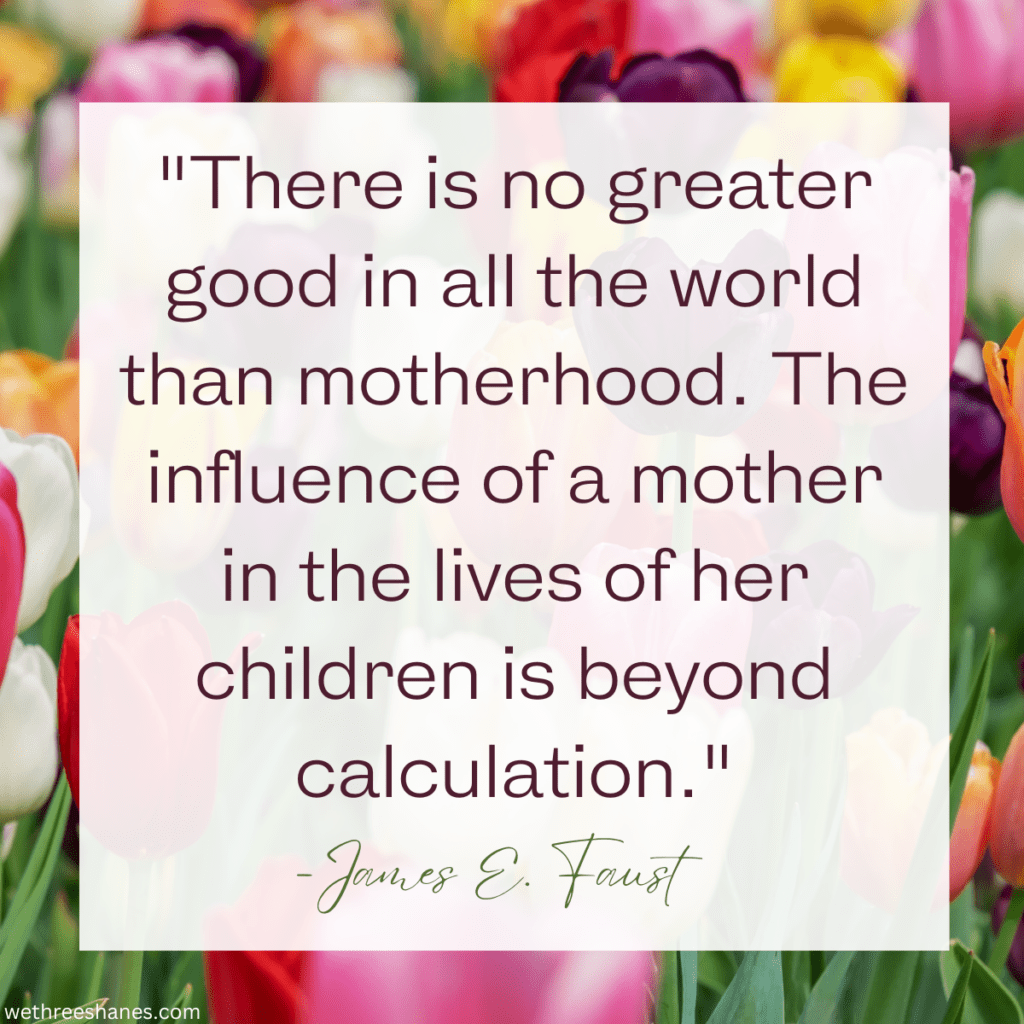 Quote on Motherhood on a background of colorful tulips.