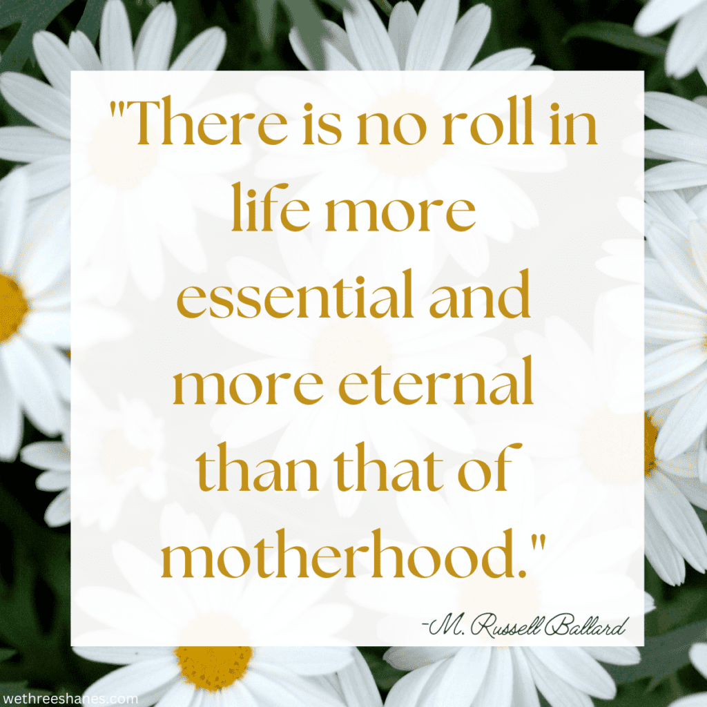 Quote about Motherhood on a background of white daisies.