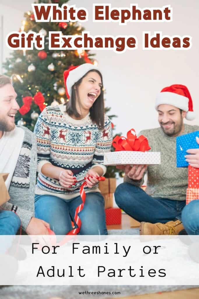 White elephant gift exchange ideas for both family parties and adult ones. Find the perfect gift for $30 and under wethreeshanes.com
