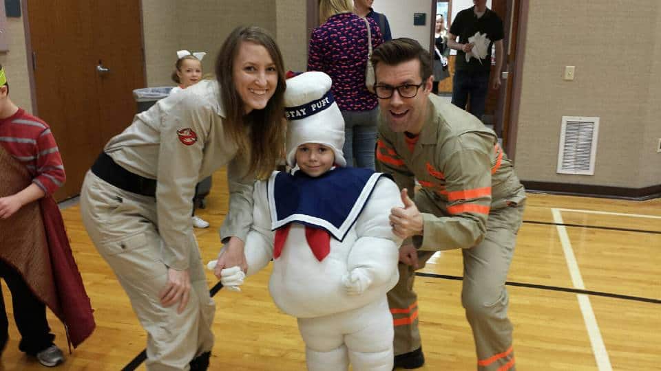 Ghostbusters thrift store outfits. Family costumes.