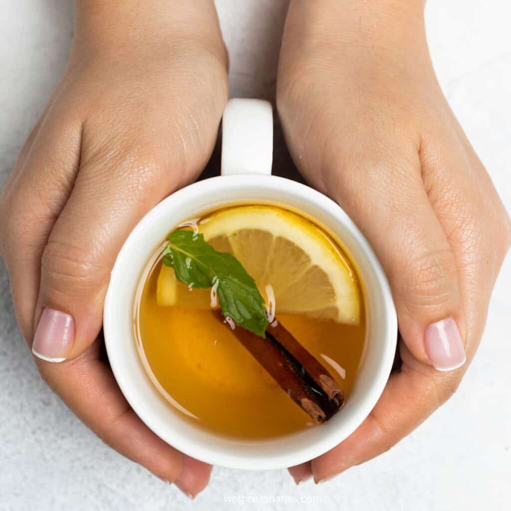 Tea with lemon and cinnamon.