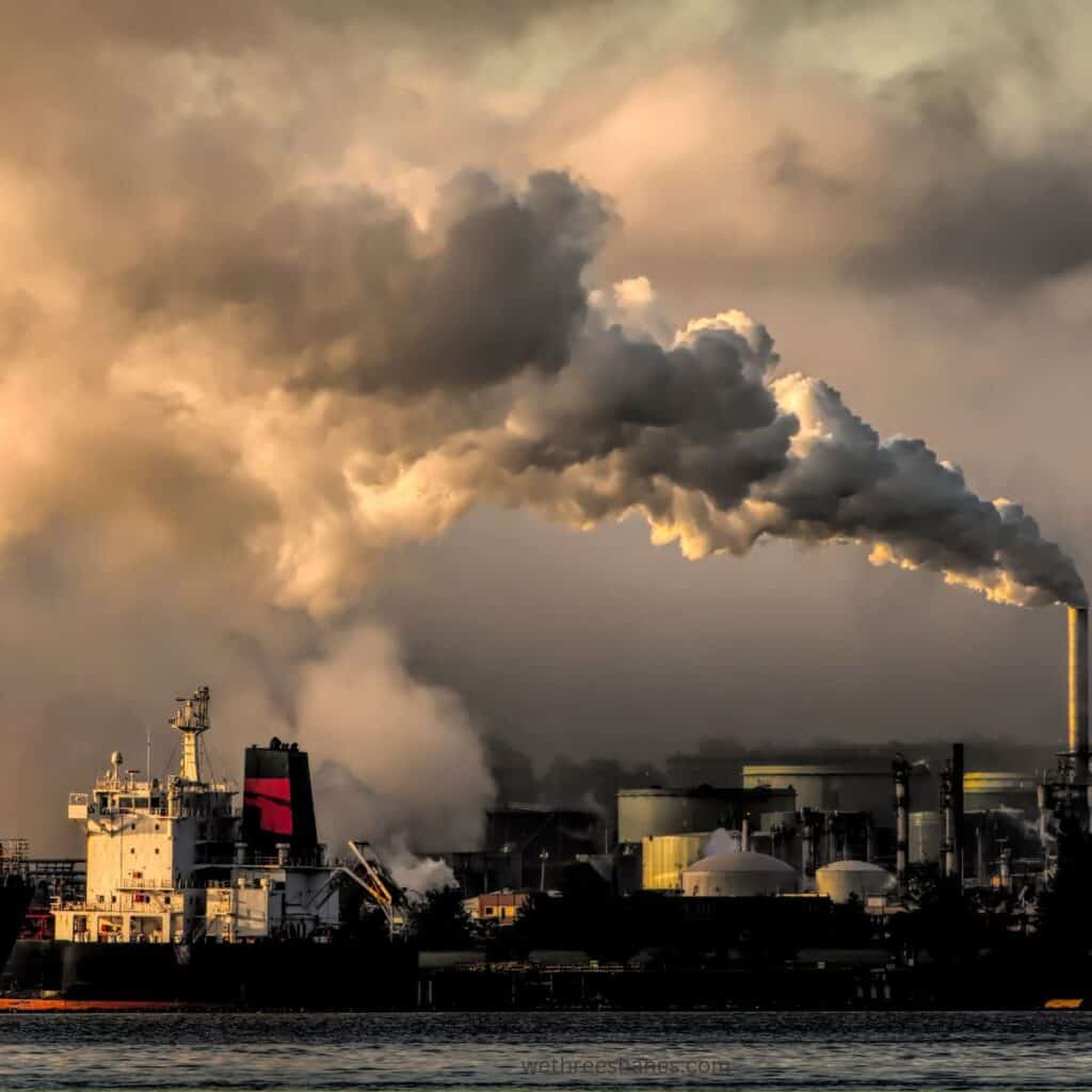 picture of a factory with carbon emissions for produced.