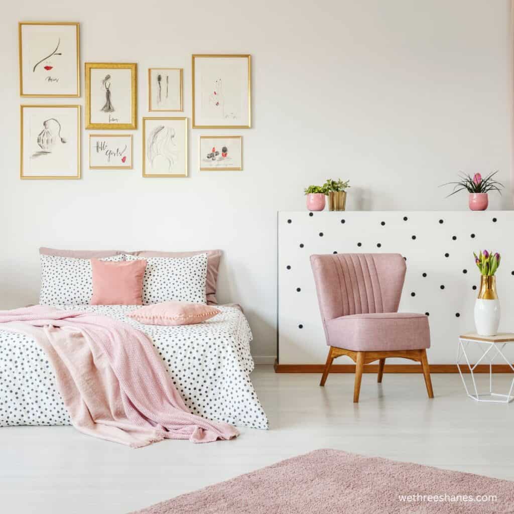 Minimalist bedroom with pink accents