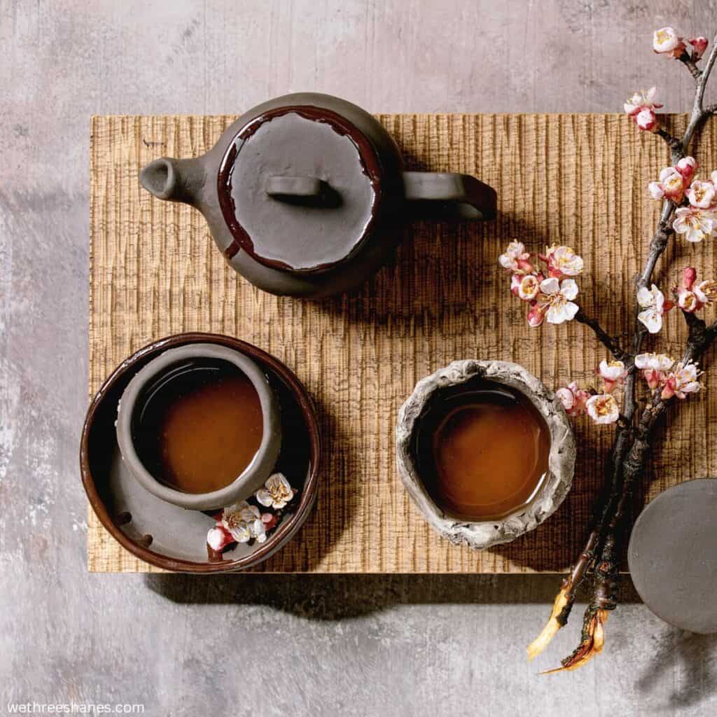 Japanese tea on a straw mat